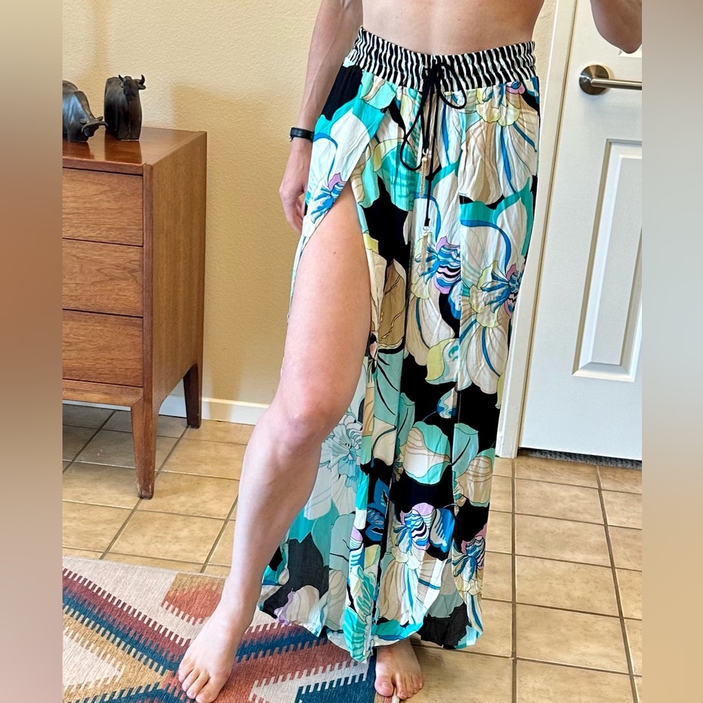 Trina Turk Sintra Flora Split-Leg Swim Cover-Up Beach Pants